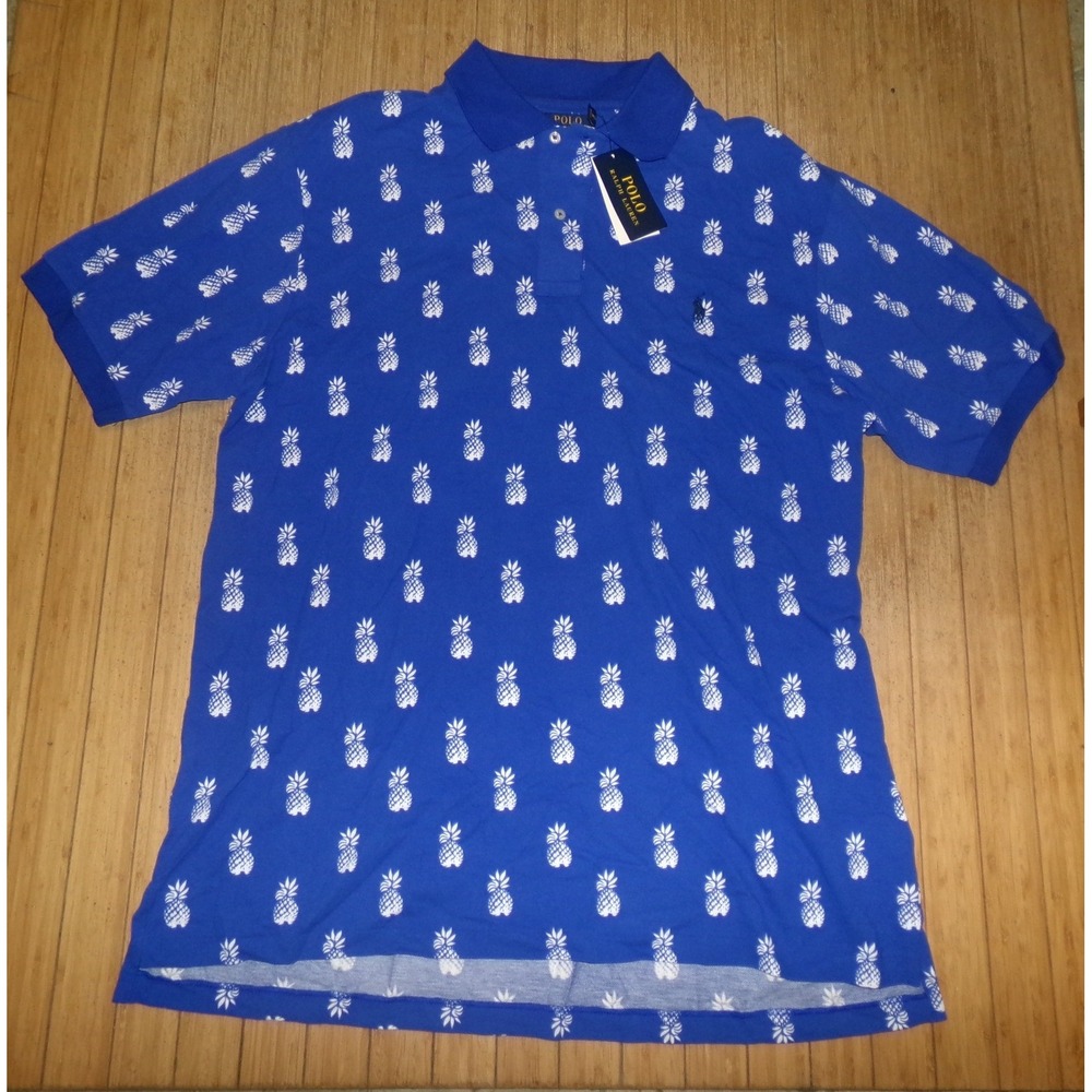 Polo Ralph Lauren Mens XL Tall Blue Pineapple Print Short Sleeve Polo Shirt NWT